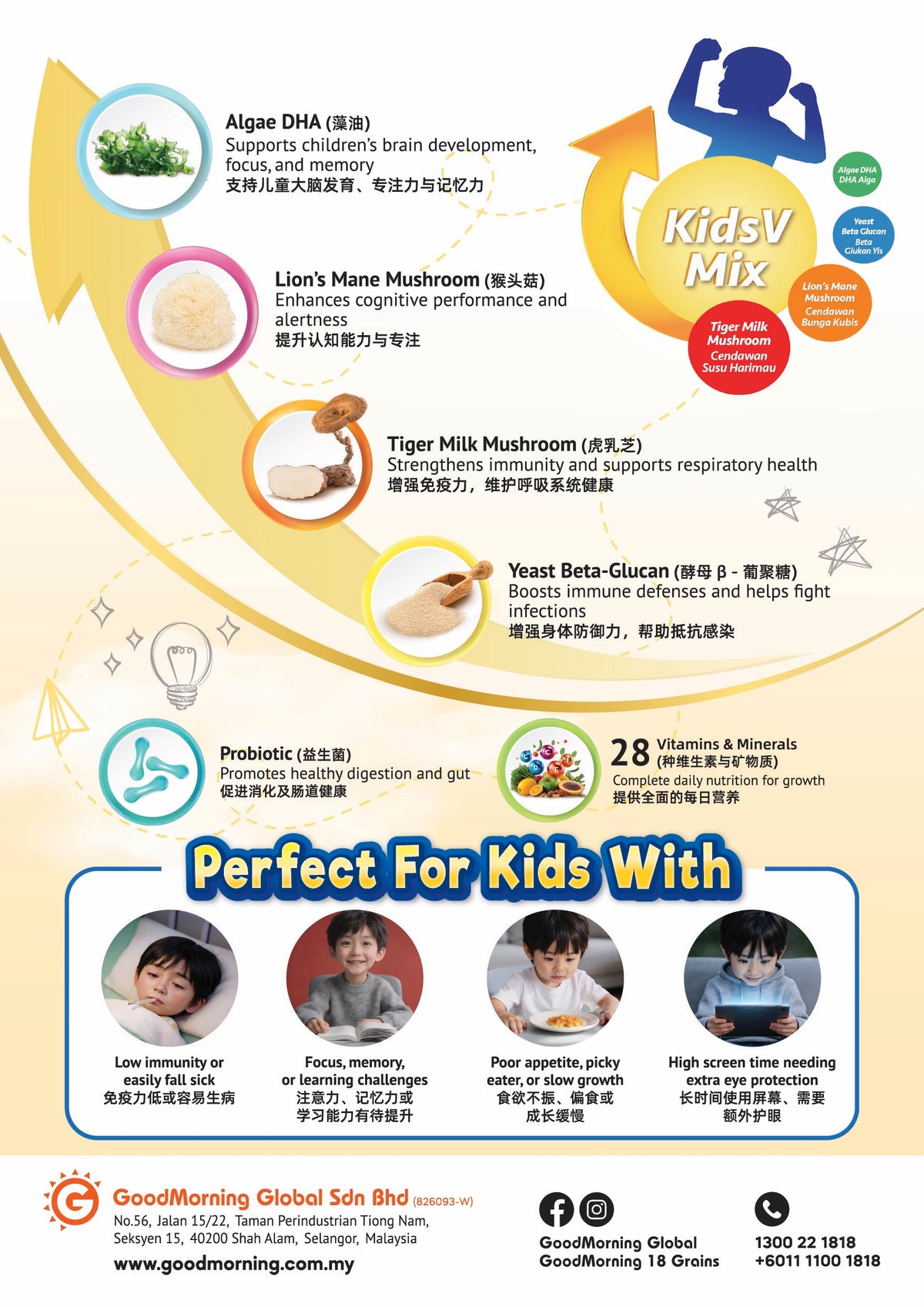 GoodMorning VKids Plant-Based Complete Nutritional Beverage 45g x 12sachets (Chocolate)